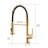 Contemporary Gold Kitchen Faucet With Pull Down Segment, Single Handle Lever, 360 Rotation, High Arch Spout, Ceramic Filler, Brass Commercial Unit,-1554770034