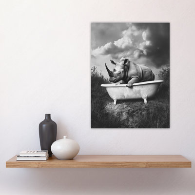 Rhino in Bathtub Bath Time Surreal Wall Art Print