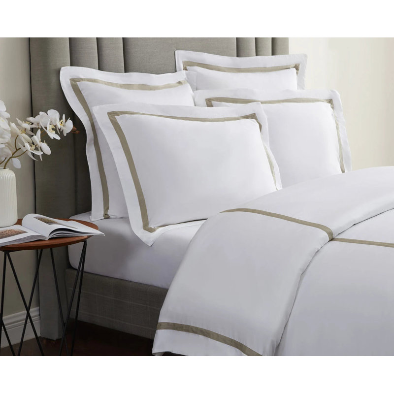 Frame Duvet Cover, White/Taupe, Full Duvet Cover