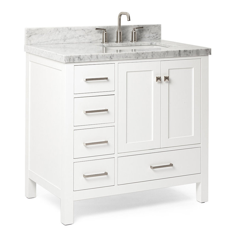 Cambridge 37'' W Single Vanity, Brushed Nickel, White, Carrara Marble