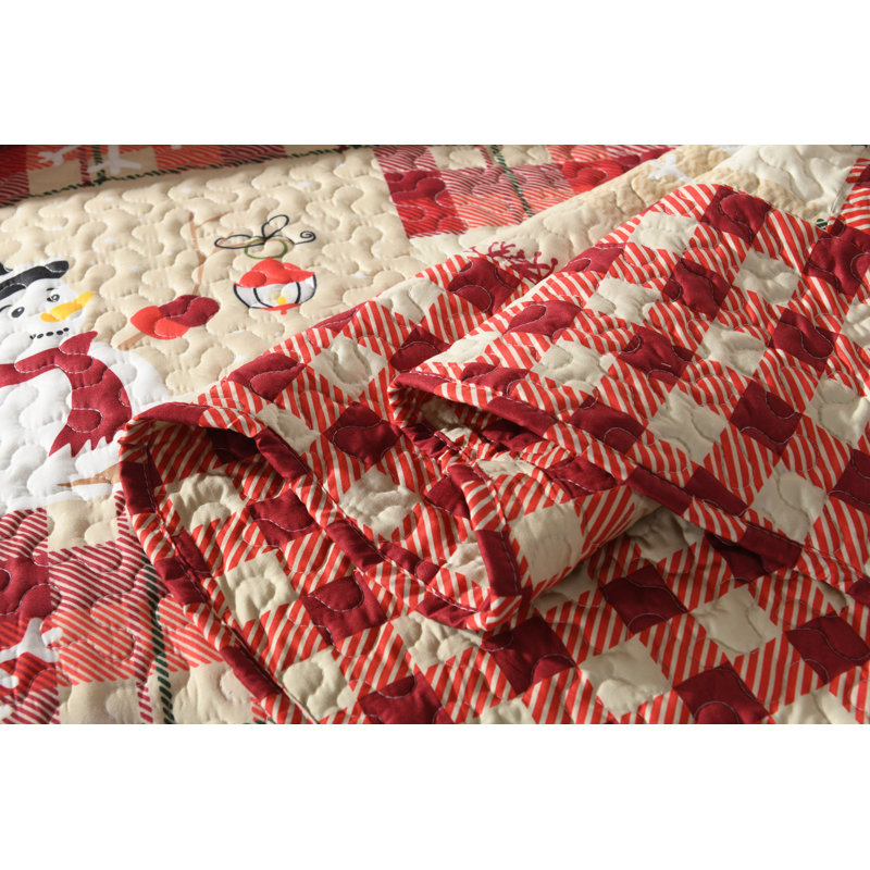 King Size Red and Beige Reversible Microfiber Bedspread Set