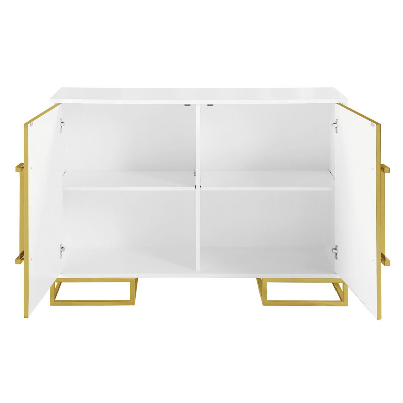 Armoire d'appoint 2 portes synchronisée blanche et dorée