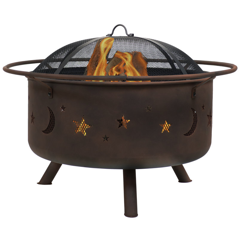 Bronze 30" Round Wood-Burning Steel Fire Pit with Cooking Grate