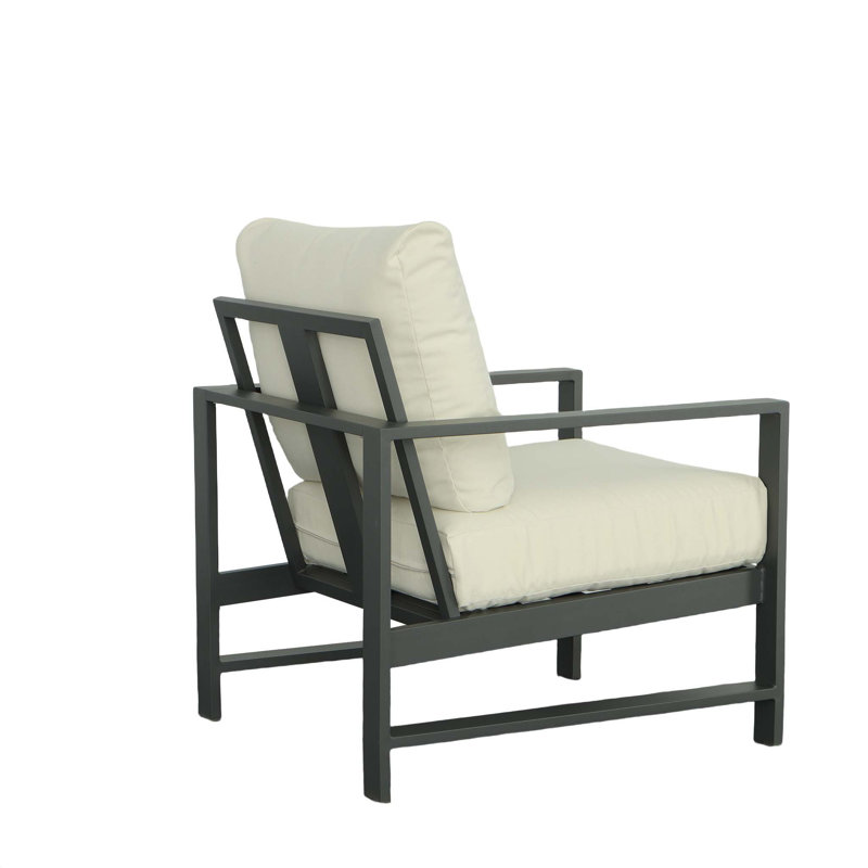 Gray Aluminum Outdoor Chair with Beige Cushions