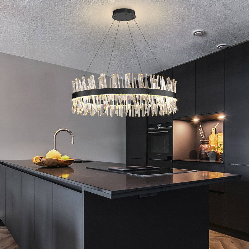 Lustre en cristal Glam, H 78 po x l 20 po x P 20 po, Noir mat