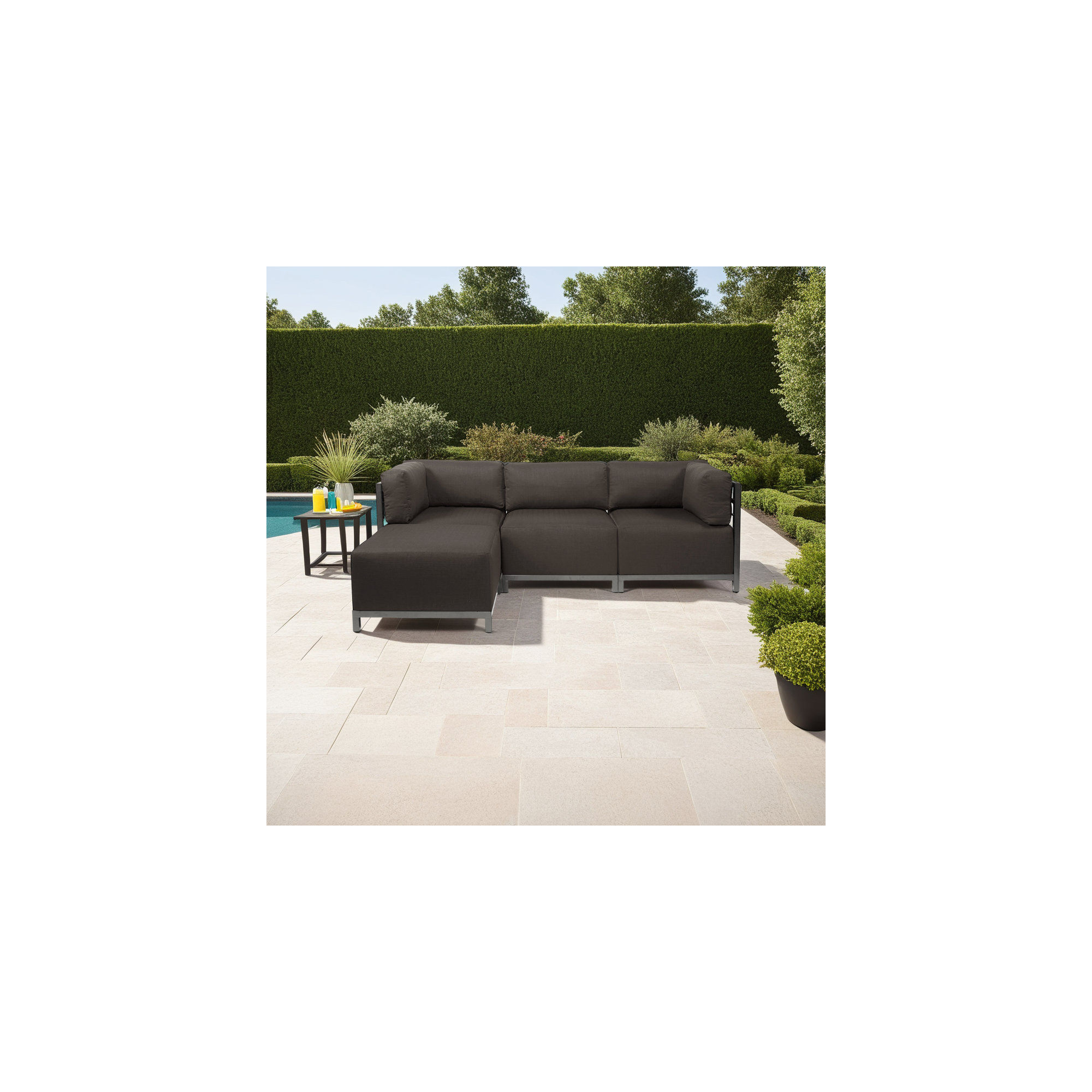 Olen 95.5'' Wide L-Shaped Steel Patio Sectional with Cushions, Seascape Charcoal Sunbrella®, Titanium