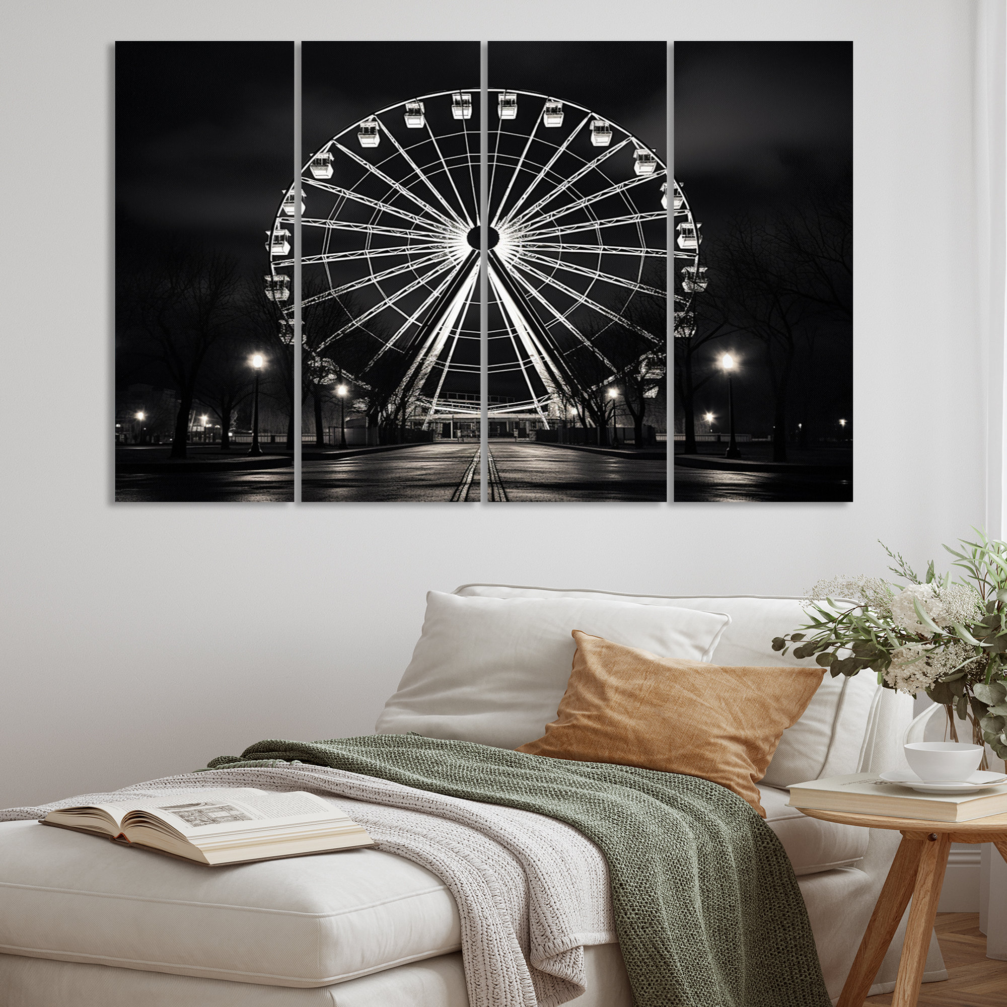 DesignArt Black and White Ferris Wheel Carousel I - Architecture Metal ...