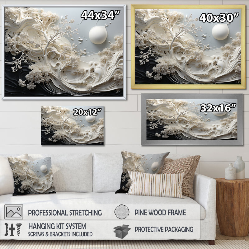 Toile grise abstraite grise - corail côtier sous l'eau, H 34 po x l 44 po x P 1,5 po, Cadre flottant blanc