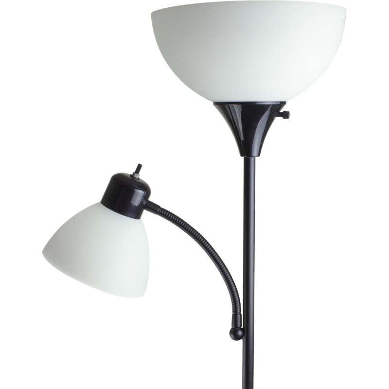 Kamer 71'' Black Torchiere Floor Lamp with Outlet