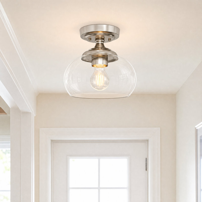 Semi Flush Mount Ceiling Light with Glass Shade, Brushed Nickel