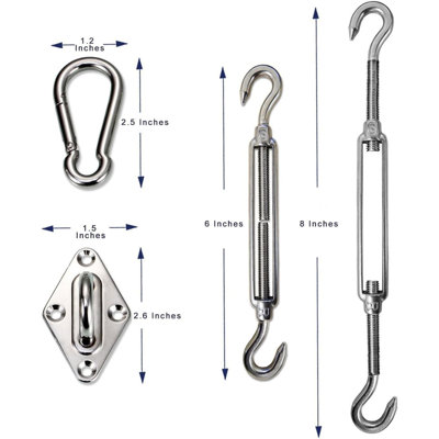 Ensemble de quincaillerie 6 po / 8 po pour voile d'ombrage triangulaire   