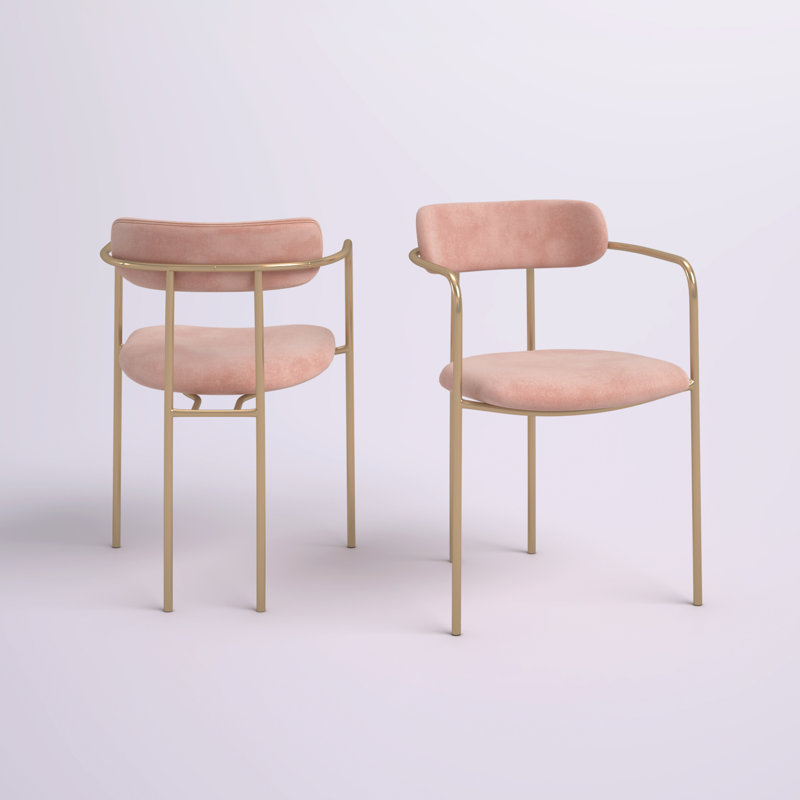 Bellatrix 18'' H Velvet Upholstered Metal Armchair, Pink