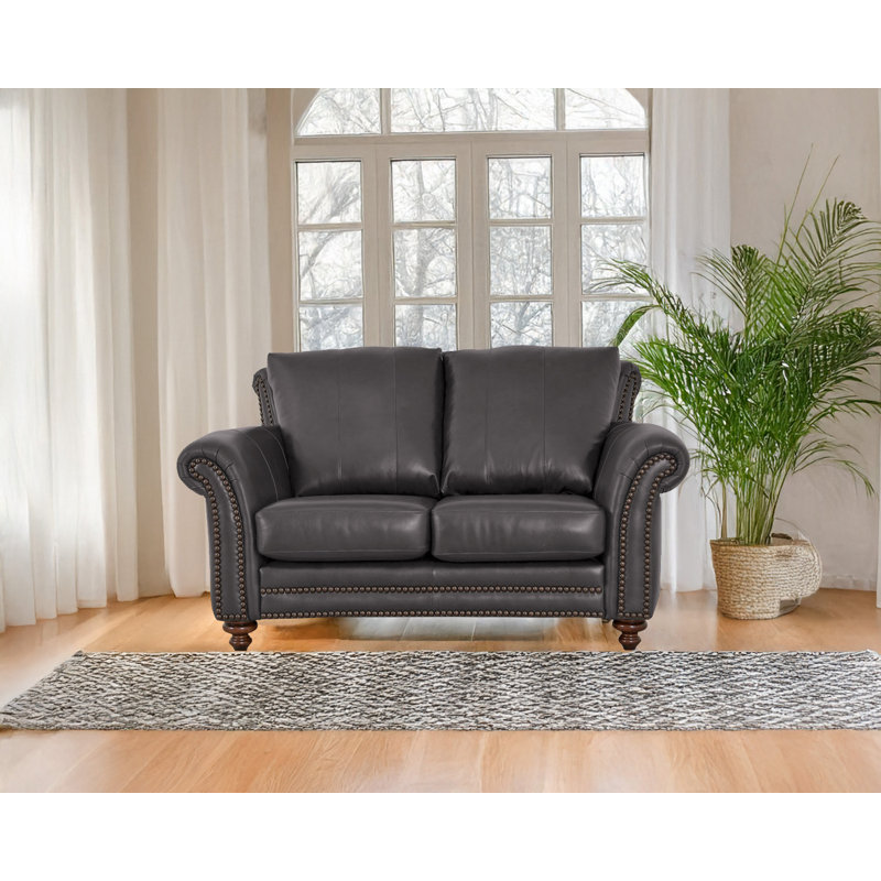 Causeuse Stephie, Cuir véritable gris anthracite Berkshire