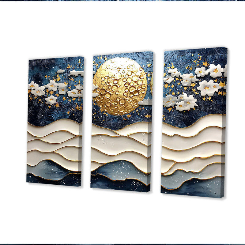 Ensemble de salon Blue Waves Heights Golden Coastal IV - Coastal Wall Art, Toile tendue, H 40 po x l 60 po x P 1 po