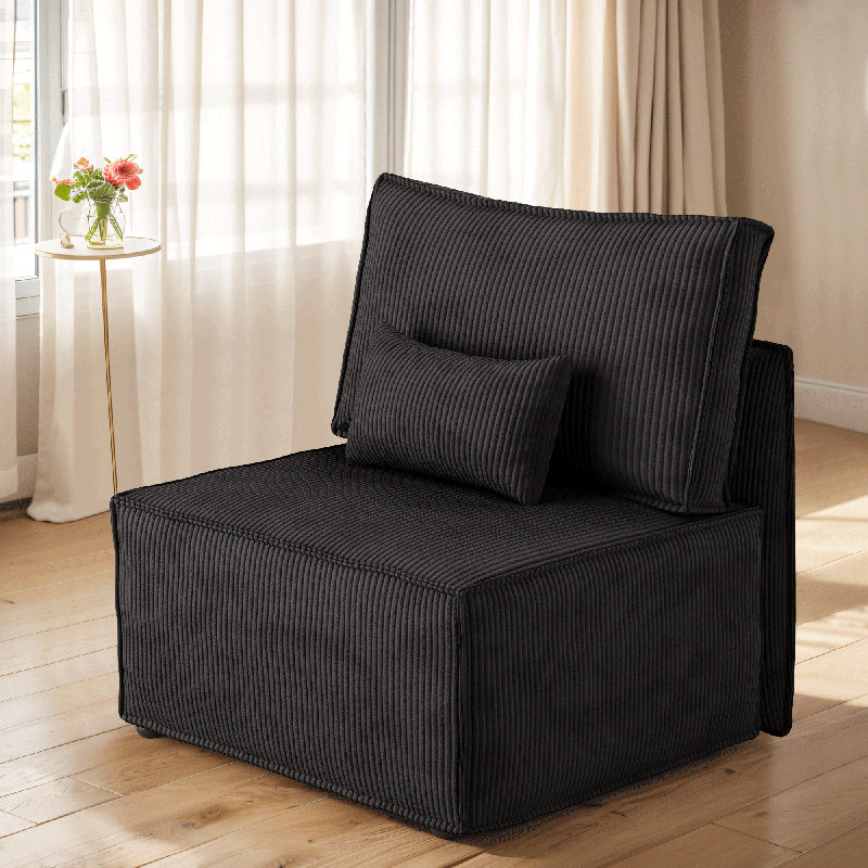 Bennett Middle Seat Module Armless Accent Chair For Modular Sectional Sofa Couch, Black