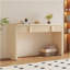 Console moderne avec 2 tiroirs de rangement, table d'entrée cannelée à silhouette arrondie pour le couloir du salon et du vestibule (crème abricot)-710149898