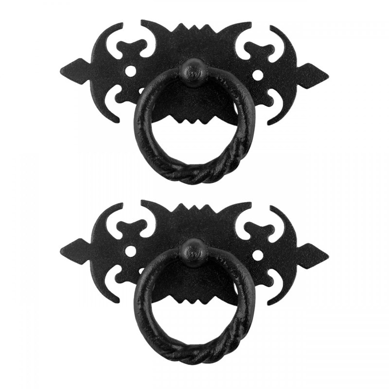 Black Wrought Iron Traditional Ring Pull Handles, Pack of 2