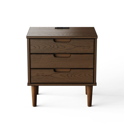3 Drawers Solid Wood Nightstand With Storage, 2 Power Outlets, 1 Usb Port, And 1 Type C Port
