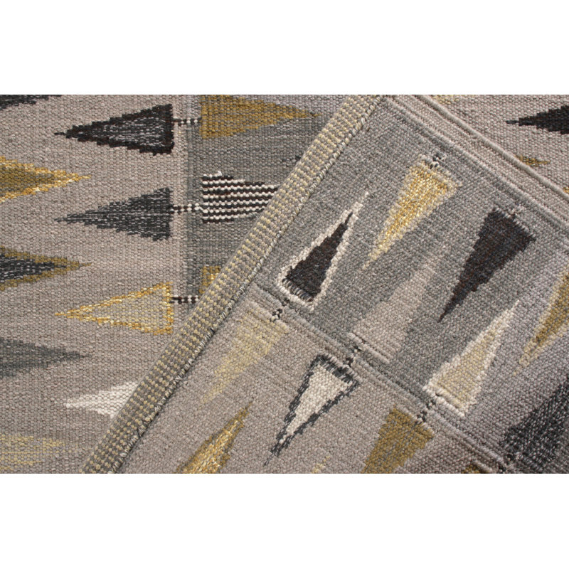 Scandinavian Hand Knotted Wool Geometric Area Rug, Rectangle 6' x 9'