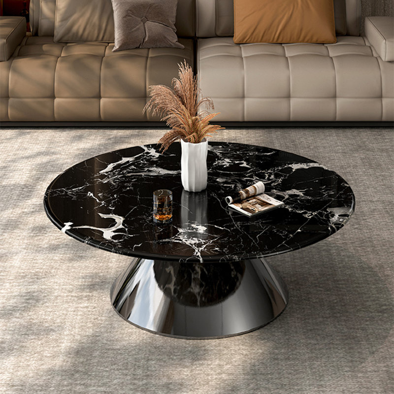 Simple round marble coffee table, 15.7" H x 31.5" L x 31.5" W