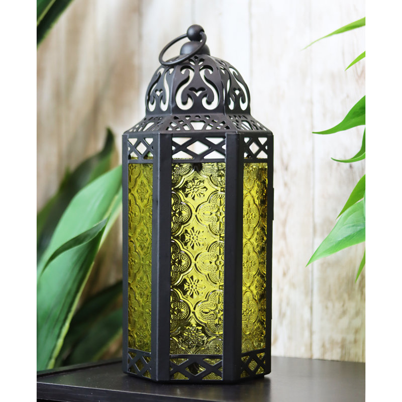 Moroccan Candle Lantern Decorative Candle Holder Lamp for Table or Hanging, Ramadan Decorations, Weddings, Indoor Home Decor, Outdoor Patio or Porch (Set of 2)