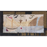 1920s Small Scatter Size American Ivory Hooked Antique Wool Rug