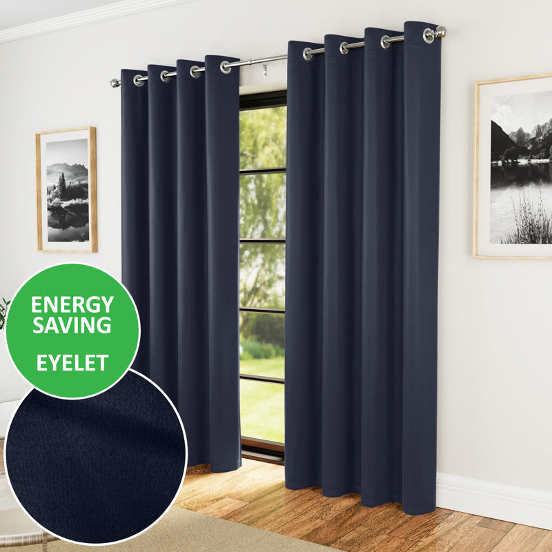 Stefany Room Darkening Curtain, 117 W x 183 D cm, Navy