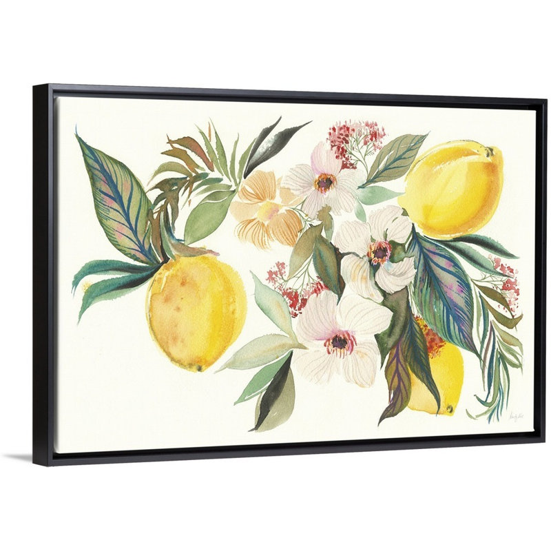 Reproduction d’art sur toile, "Citrus Summer I" par Kristy Rice, H 22 po x l 32 po x P 1,75po, Cadre flottant noir