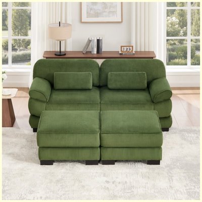 Canapé d'angle modulaire en forme de U Cloud Couch 76,4 po, canapé 2 places avec 2 poufs, coussins épais, velours côtelé respirant, vert