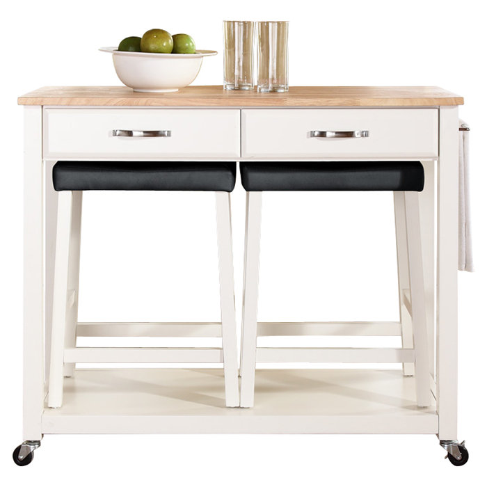 Diamondback Solid Wood Top Kitchen Island Set, White