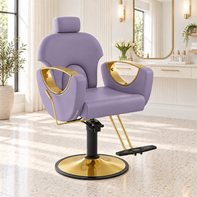 Fauteuil de barbier inclinable de luxe, fauteuil de salon hydraulique réglable en hauteur, fauteuil de coiffeur pour salon de coiffure - Violet