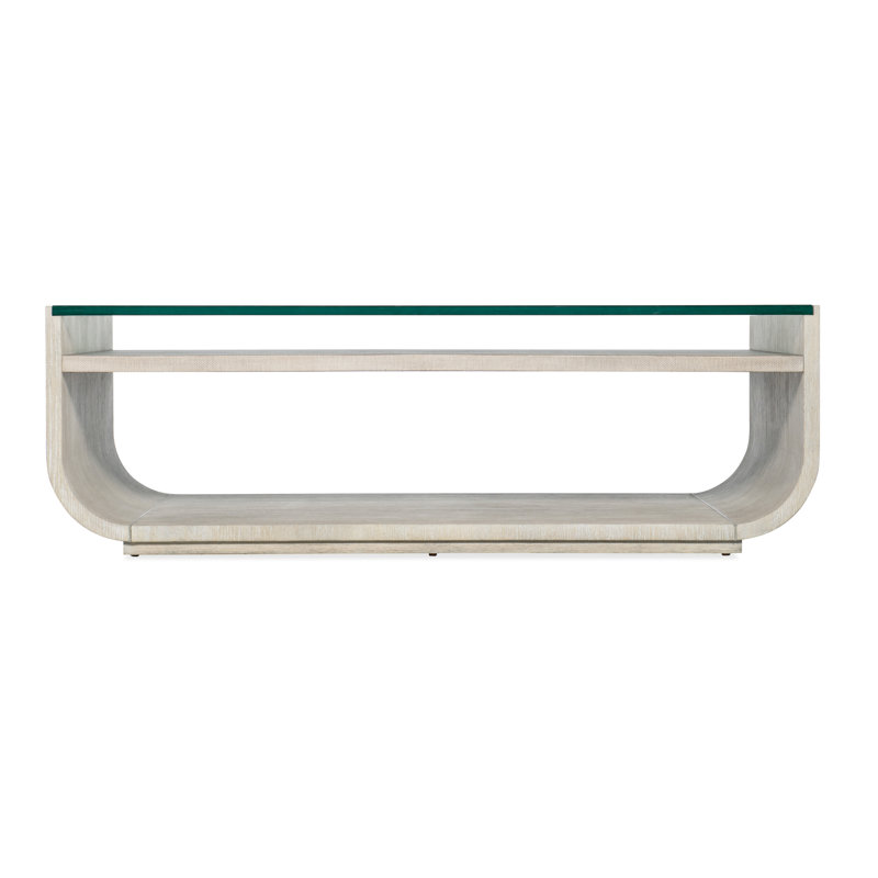 Modern Brown Oak and Glass Rectangular Cocktail Table with Storage