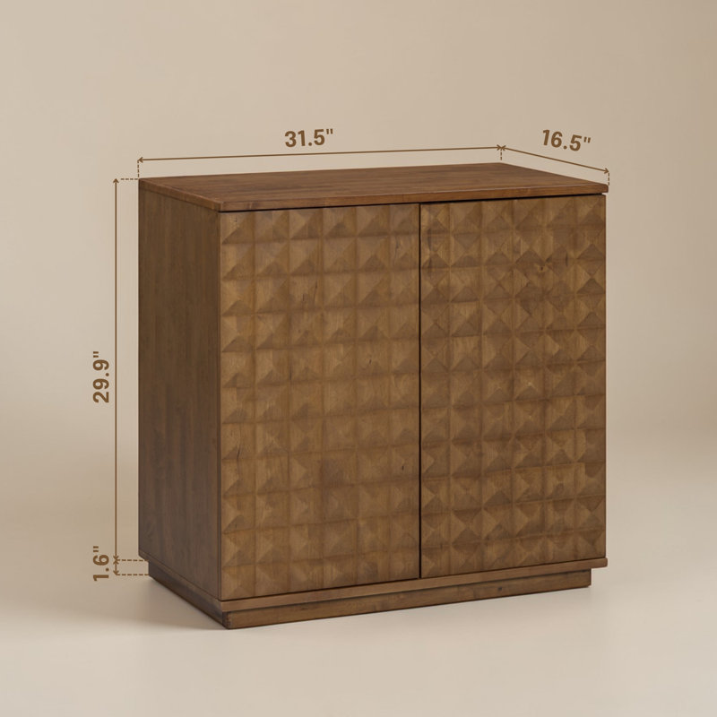 Meuble de rangement à 2 portes, meuble d'appoint en bois massif avec portes sculptées à la main en 3D, système de rangement modulaire, meuble extensible pour salon et meuble télé, montage facile, aspect teck