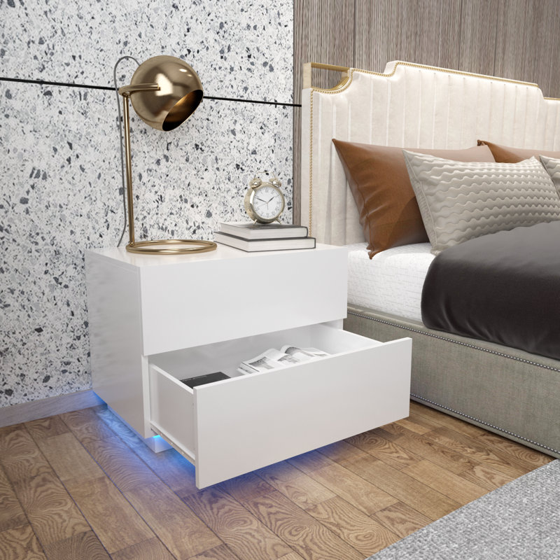 Clickett 60cm W Particle Board / Chipboard Bedside Table, White