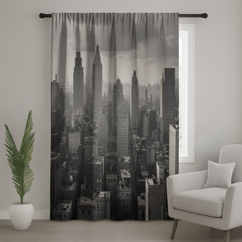 New York City Skyline, rideaux transparents et occultants - 1 panneau, 50 po x 92 po - 1 panneau, Transparent