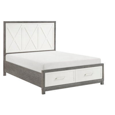 Grand lit plateforme avec rangement, élément de chambre gris et utilisation