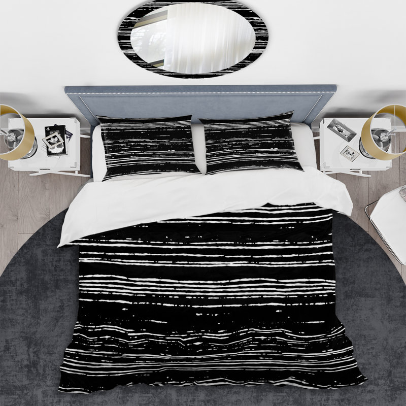 Ensemble de housse de couette en microfibre noir / blanc 2 pièces, Housse de couette pour très grand lit et 2 très