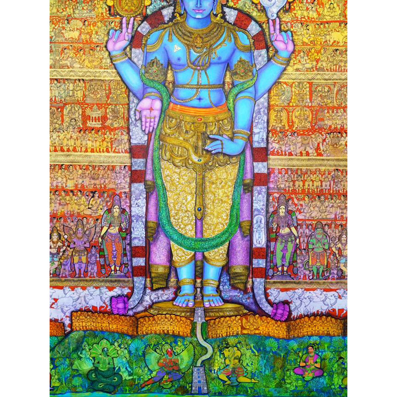 Art contemporain Krishna sur toile peinte à la main Vaibhava Govinda par Dhanu Andluri - Décoration murale spirituelle