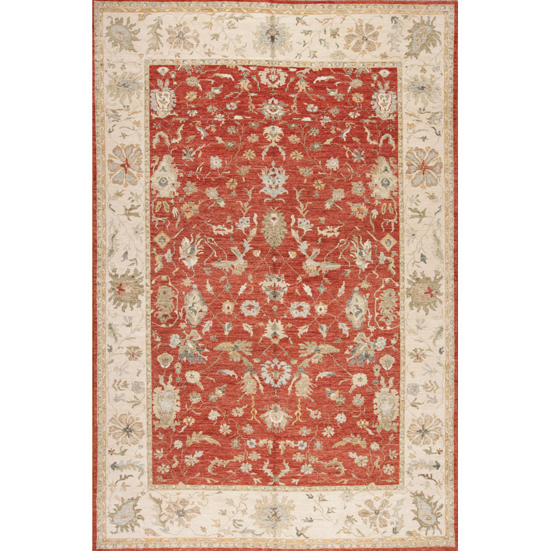 Essence Hand Knotted Wool Area Rug in Red, Rectangle 12' x 18'