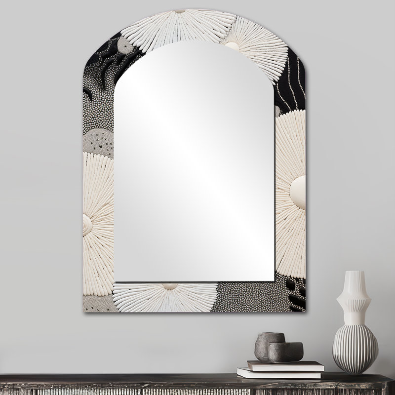 Miroir mural noir et blanc abstrait avec coraux gris, 34 po x 25 po