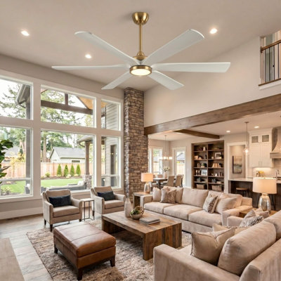 6-blade Modern Solid Wood Ceiling Fan With Light And Remote, High Cfm Large Airflow Ceiling Fan, Quiet Reversible Dc Motor, Indoor Outdoor Fan For Porch Gazebo Living Room Kitchen Garage