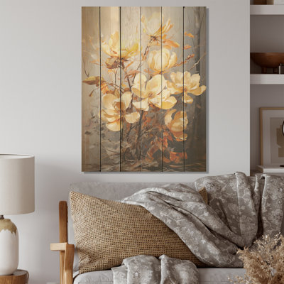 Golden Splendor Magnolias - Magnolias, art mural sur bois de pin naturel