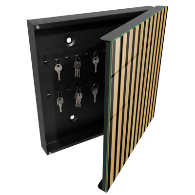 Key storage cabinet, Opens to the right, 30x30x5, Black, Wooden strips elegance and simplicity, 