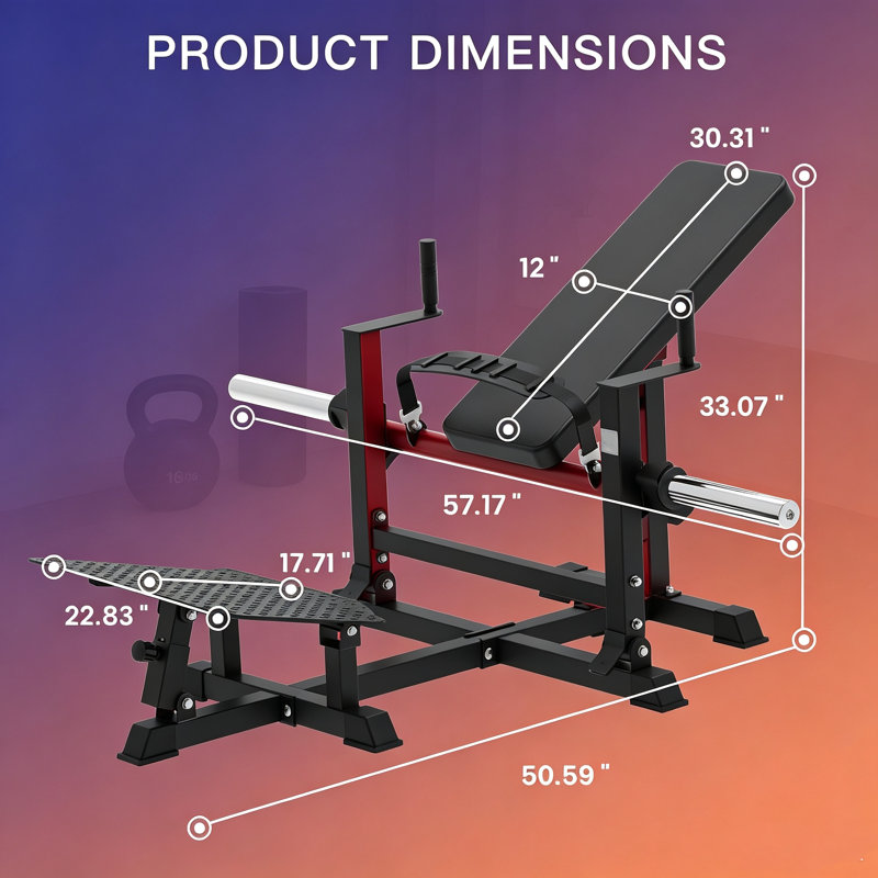 Appareil de musculation pour les hanches, appareil de musculation pour les fessiers à charge guidée réglable, capacité de 400 kg, pour l'entraînement à la maison, noir