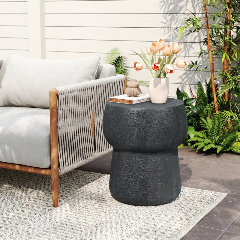 Patio Accent Table With Crack Process, Black