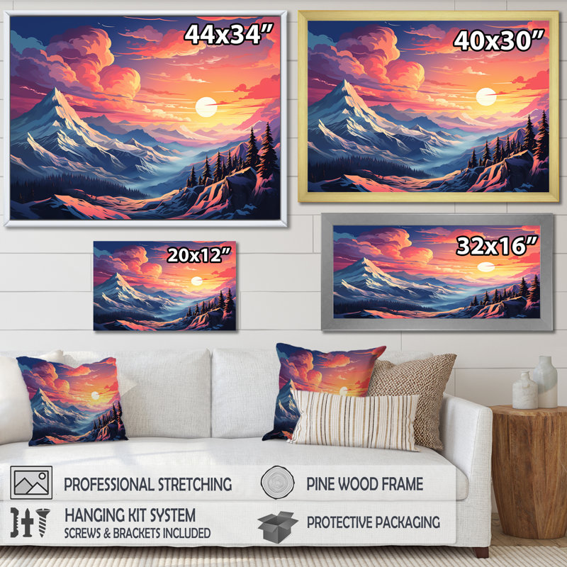 «Space Landscape Mountain Sunset», art mural, Toile tendue, H 30 po x l 40 po x P 1,5 po