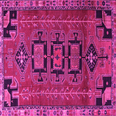 Tapis oriental en laine / polyester tissé à la machine en rose / noir