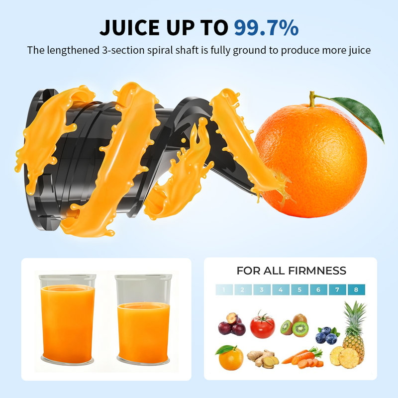 Presse-agrumes 5,3 po Ecoself Juicer Machine, capacité de 1,7 L, rendement élevé en jus, presse-agrumes à pressage à froid puissant et lent avec contrôle total de la pulpe Facile à nettoyer