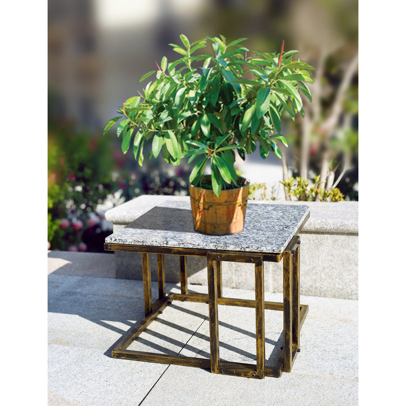 Support pour plante en marbre granit noir / doré 14,5 po
