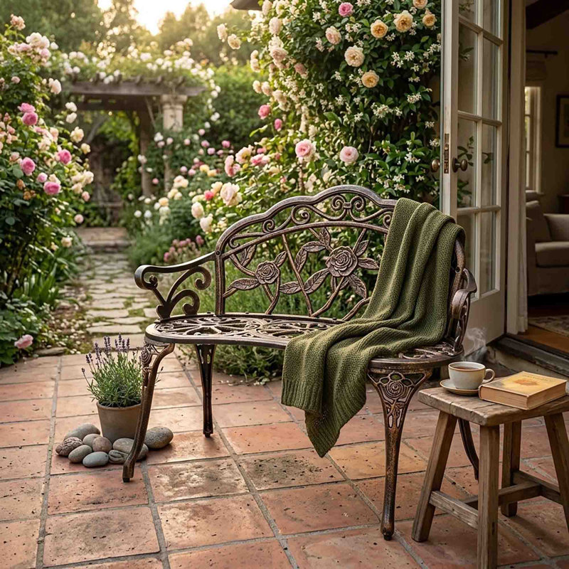 Metal Outdoor Bench, Antique Coppe